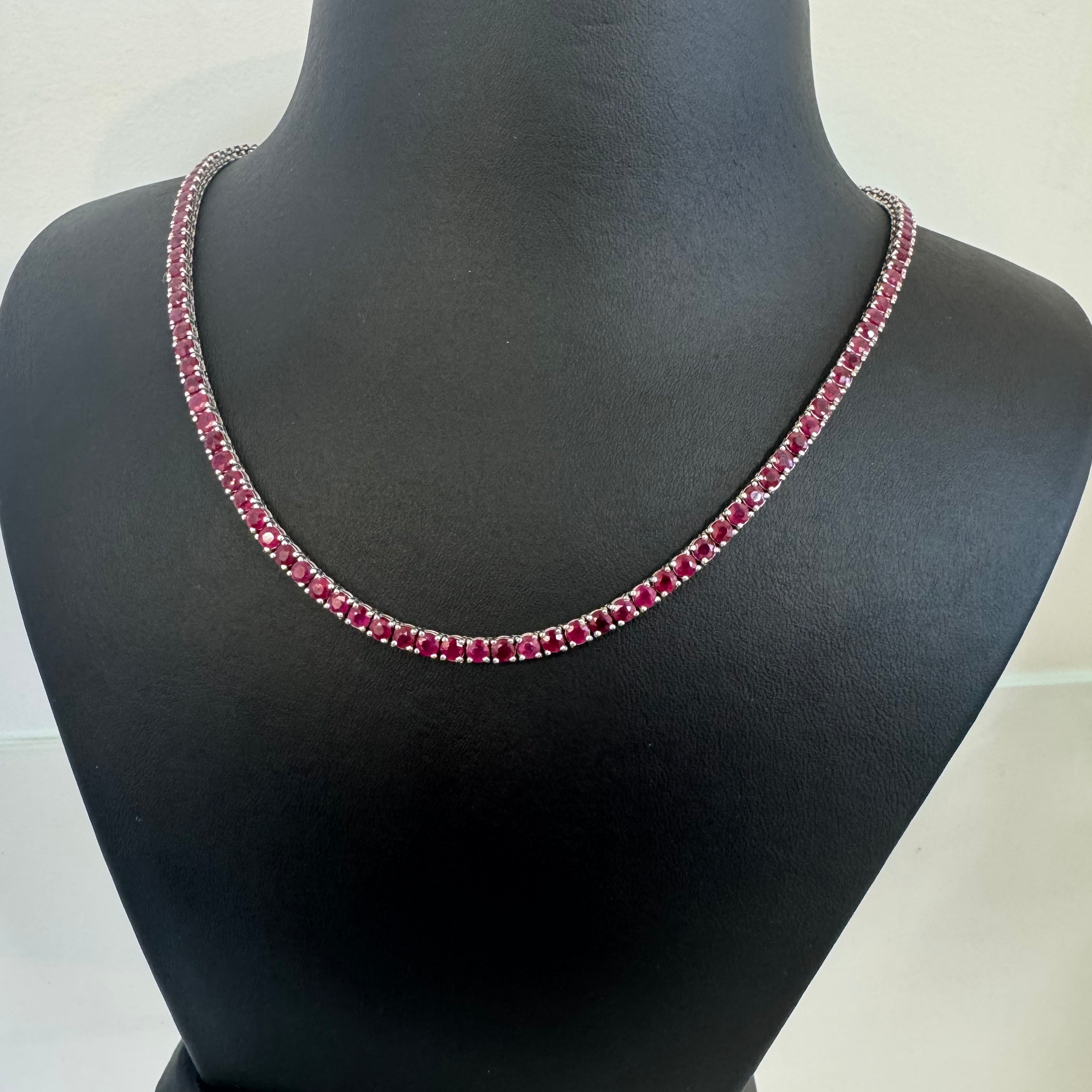 שרשרת טניס אבני רובי טבעיות כ12 קראט זהב 14K לבן מק"ט 285