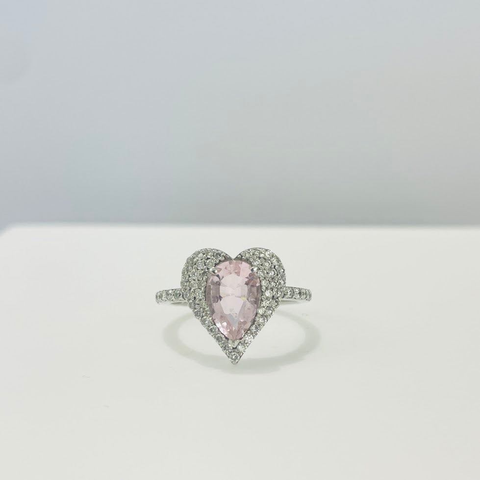 טבעת זהב לבן 14K משובצת 0.25 קראט יהלומים טבעיים צבע F נקיון VS אבן מרכזית מורגנייט ורודה 1.00 קראט מק"ט R2181