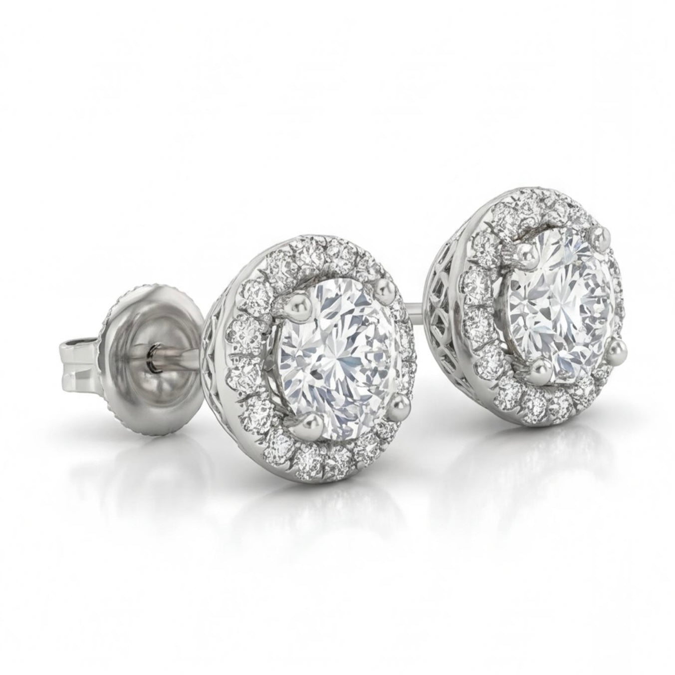 עגילי זהב 14K לבן היילו יהלומים טבעיים 1.00 קראט מק״ט 984