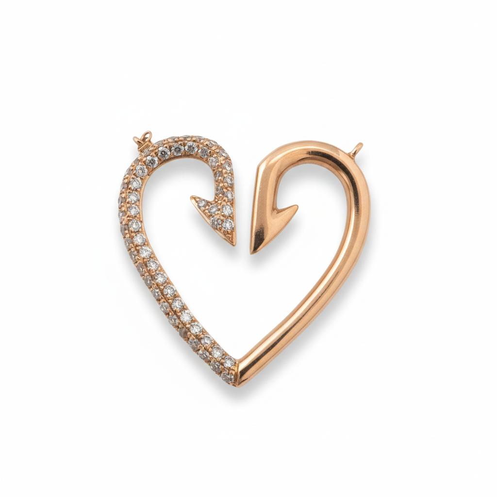 תליון יהלומים טבעיים בצורת לב 0.26 קראט צבע F ניקיון VS-SI זהב 14K רוז גולד מק״ט 778