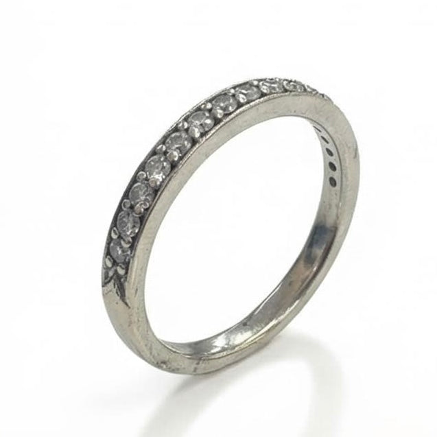 טבעת חצי פס זהב 14K לבן יהלומים מק״ט 977