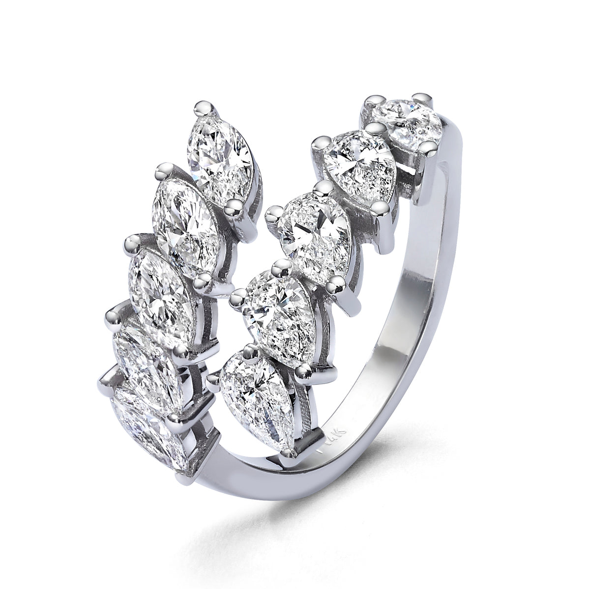 טבעת יהלומים 2 קראט מרקיזות וטיפות