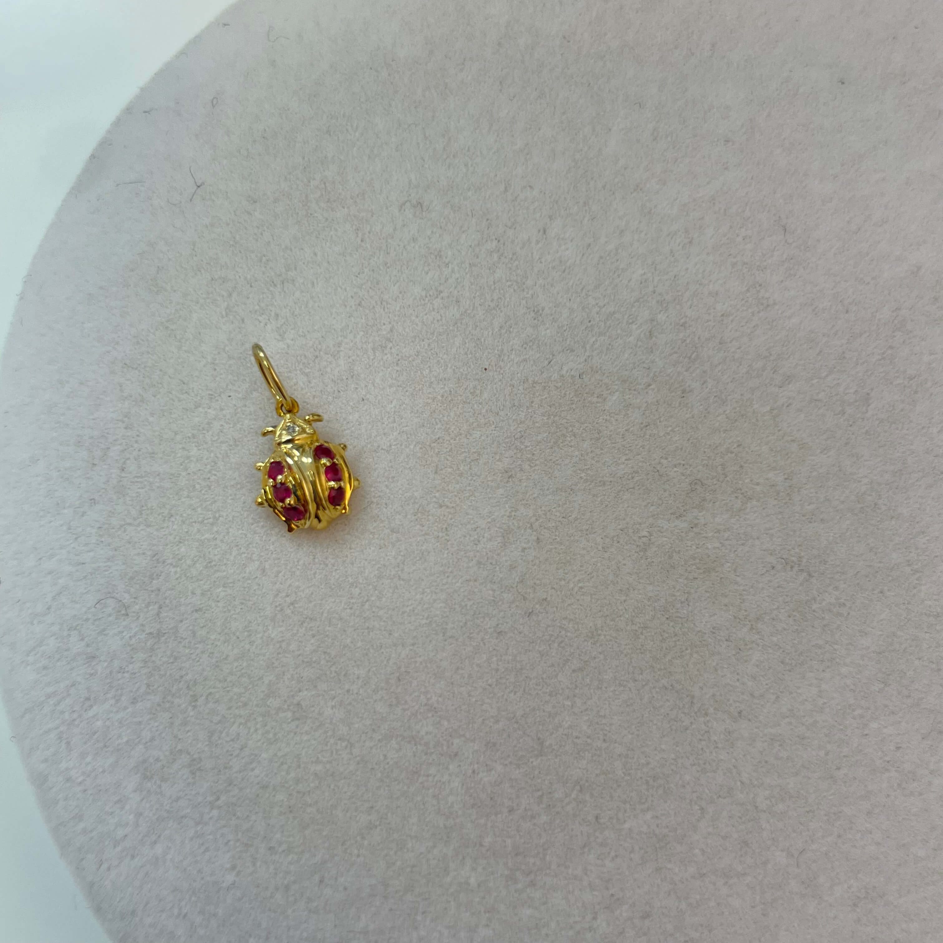 תליון חיפושית משובץ אבני רוב ויהלום טבעיים 0.09 קראט זהב 14K צהוב מק״ט 720