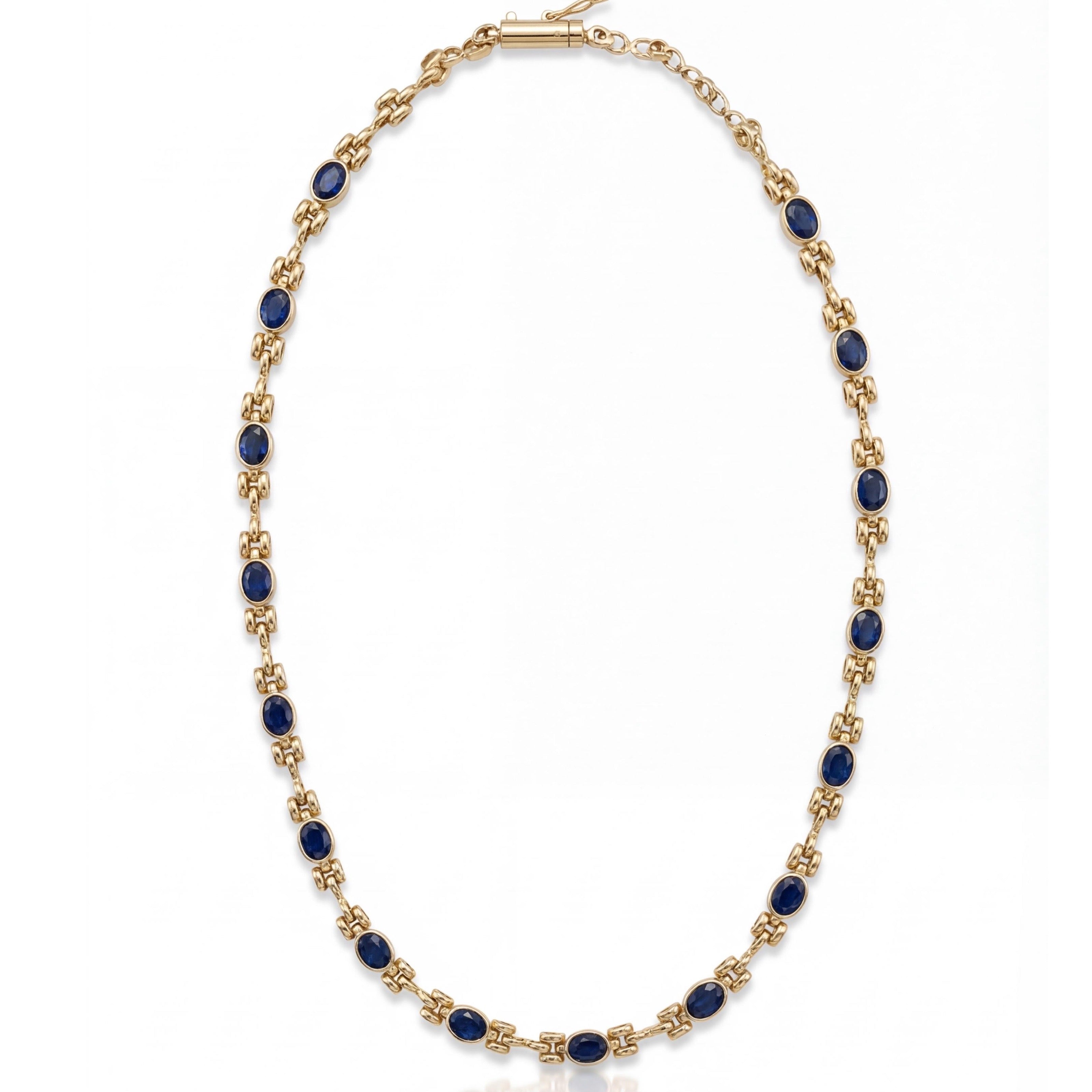 שרשרת זהב 18K צהוב ספירים כחולות 9.60 קראט מק״ט 862