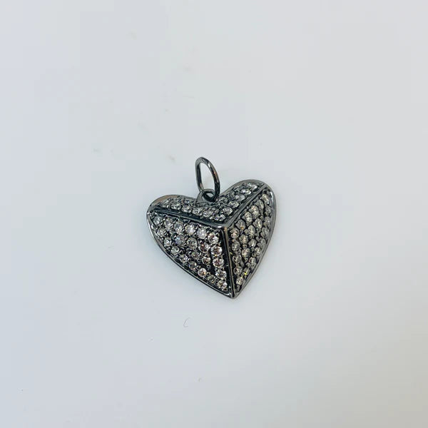 תליון לב משובץ 0.34 קראט יהלומים צבע F ניקיון VS-SI זהב 14K ברודיום שחור מק״ט 693