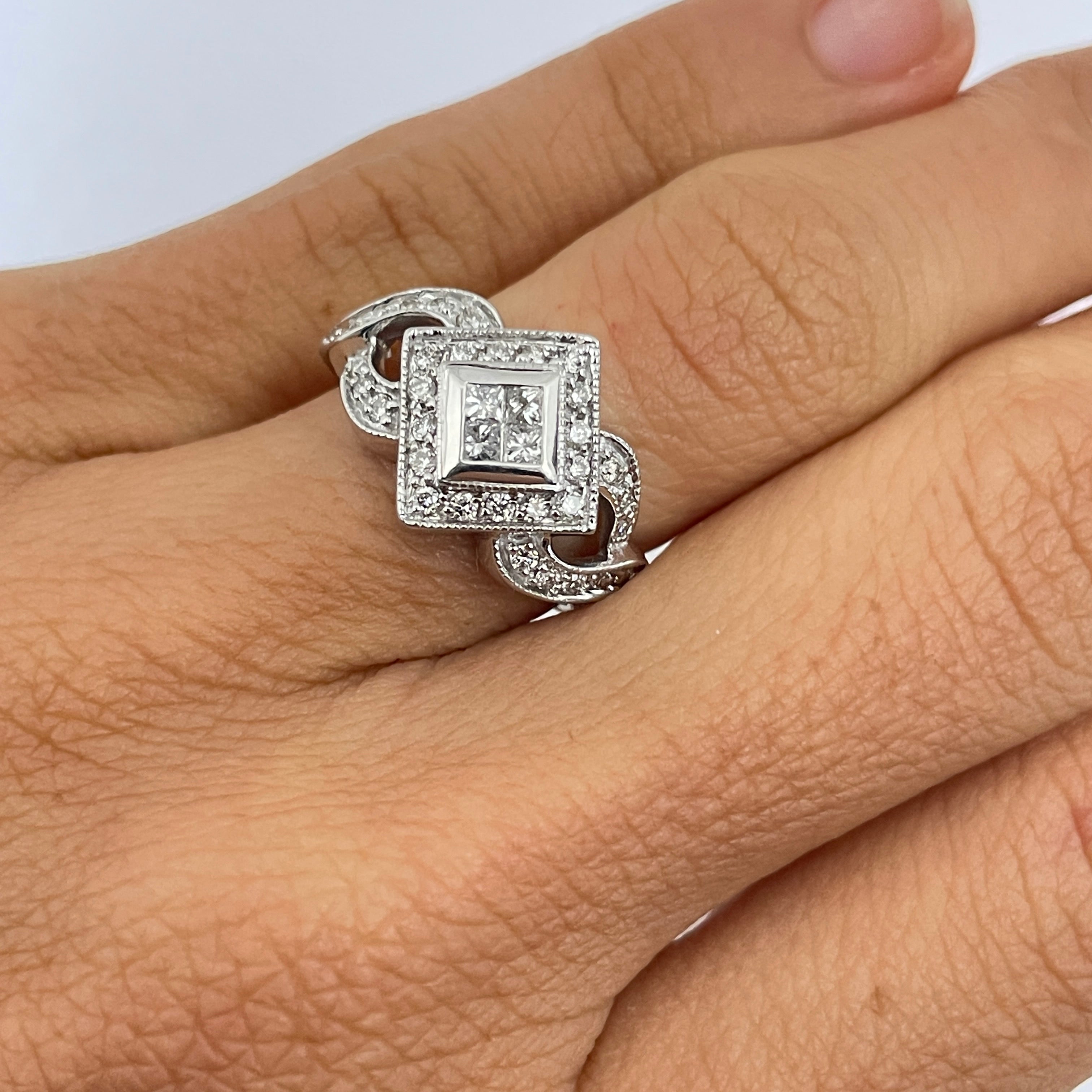 טבעת יהלומים טבעיים מרובעת יהלומים צבע F ניקיון VS זהב 14K לבן מק"ט 542