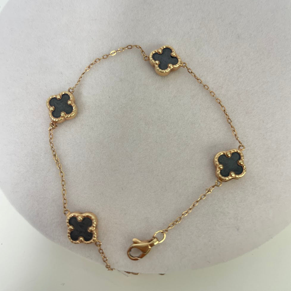 צמיד תלתנים שחורים זהב 14K רוז גולד מק"ט 487