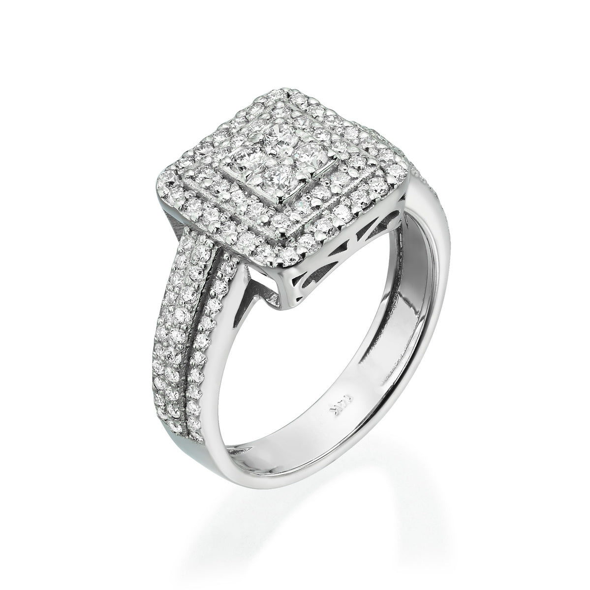 טבעת יהלומים 1 קראט עיצוב מרובע