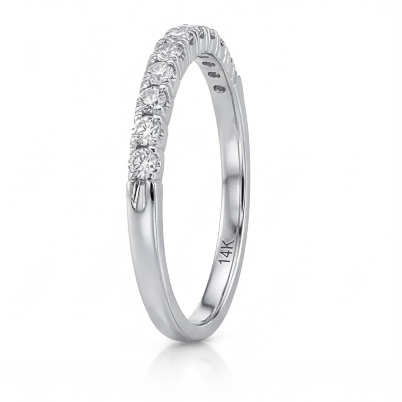 טבעת חצי פס זהב 14K לבן יהלומים מק״ט 976