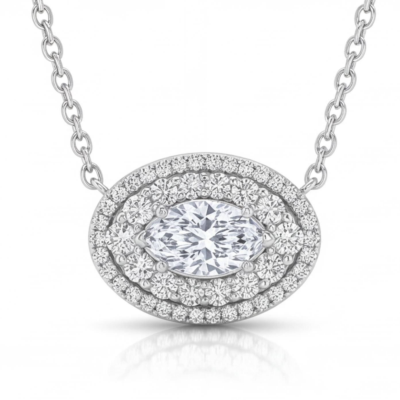 שרשרת זהב 14K לבן יהלום מרקיזה דאבל היילו 0.85 קראט מק״ט 917