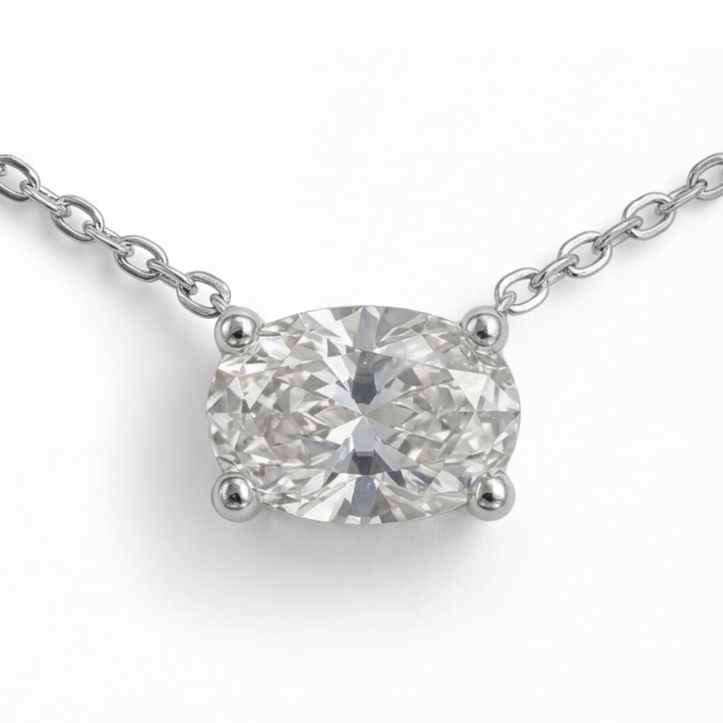 שרשרת זהב 14K לבן יהלום אובל טבעי 0.45 קראט מק״ט 1010