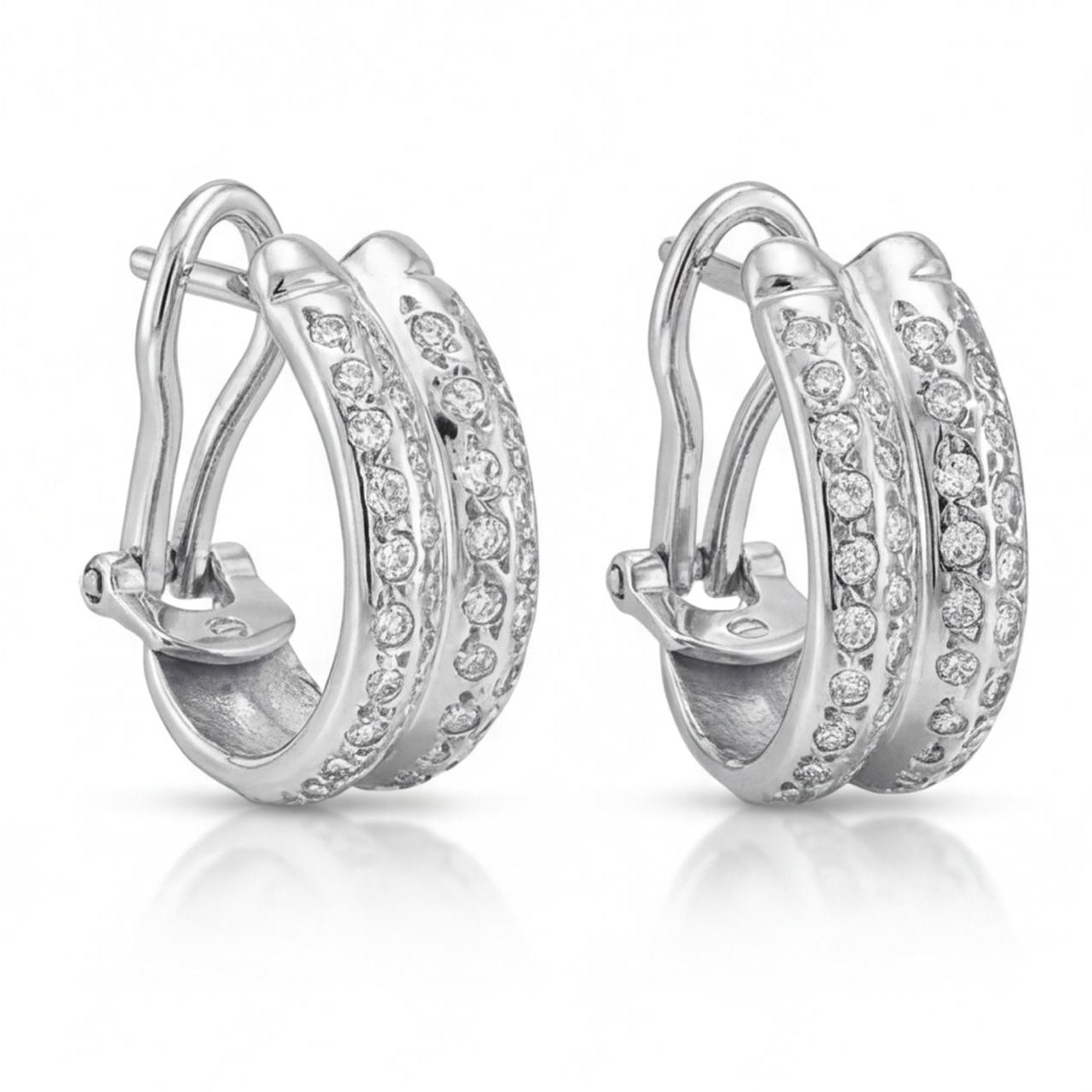 עגילי חישוק זהב 14K לבן יהלומים 0.80 קראט מק״ט 983