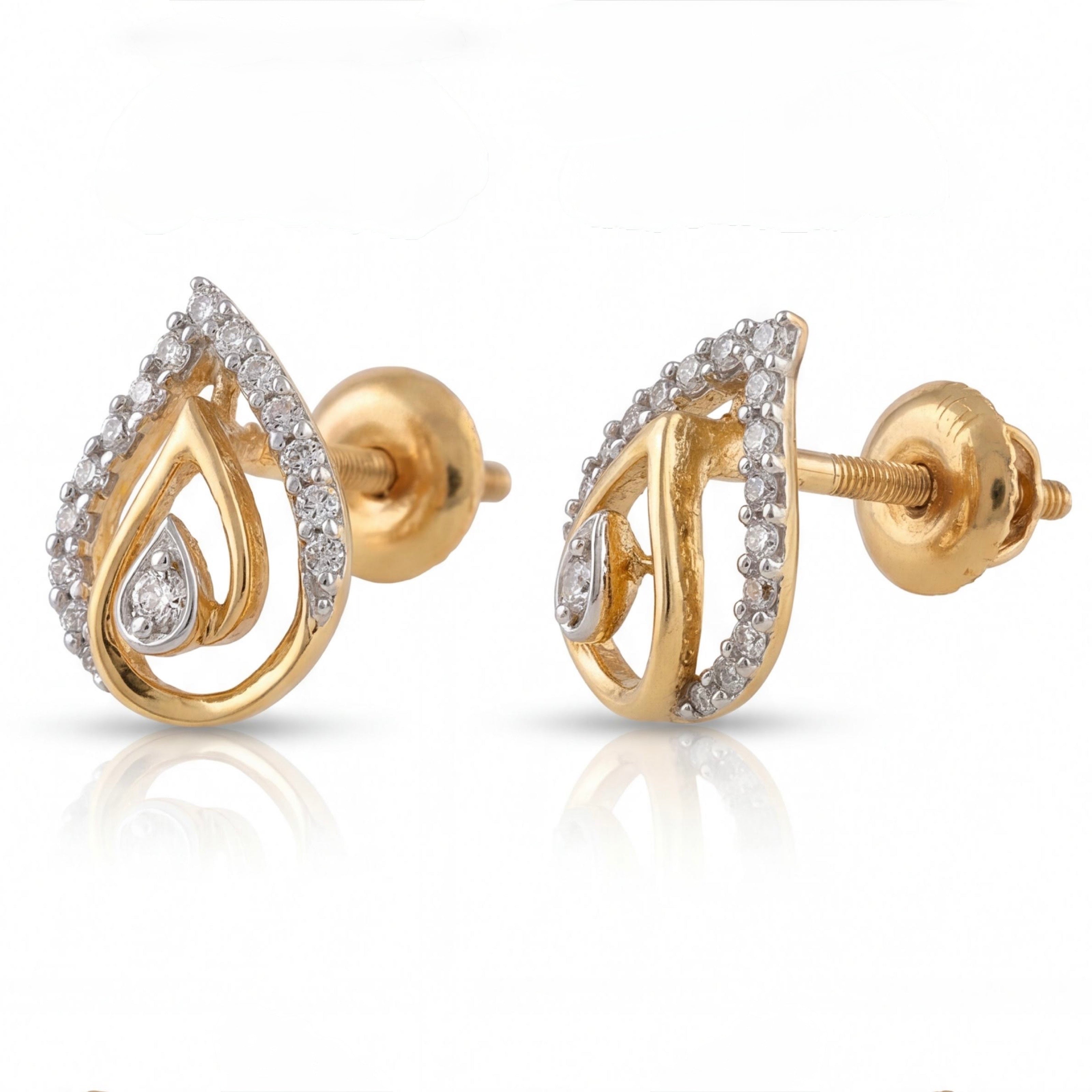 עגילי טיפות זהב 18K צהוב יהלומים קטנים מק״ט 874