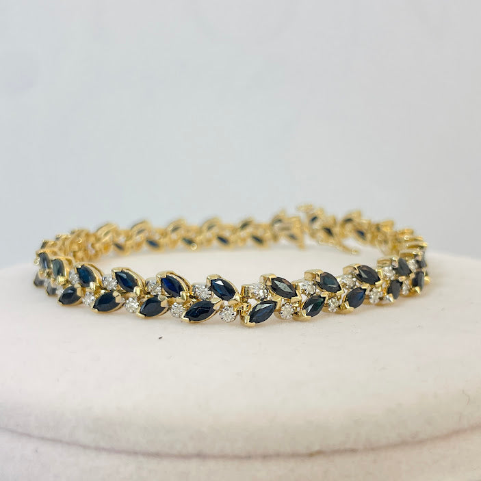 צמיד זהב צהוב 14K משובץ 0.45 קראט יהלומים טבעיים 5.00 קראט אבני חן בצורת מרקיזה מק"ט 411