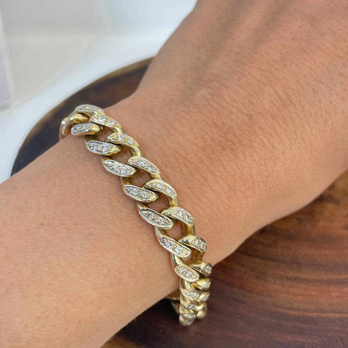 צמיד חוליות וינטג אמיתי זהב צהוב 14K משובץ 1.80 קראט יהלומים טבעיים צבע F נקיון VS מק"ט 410