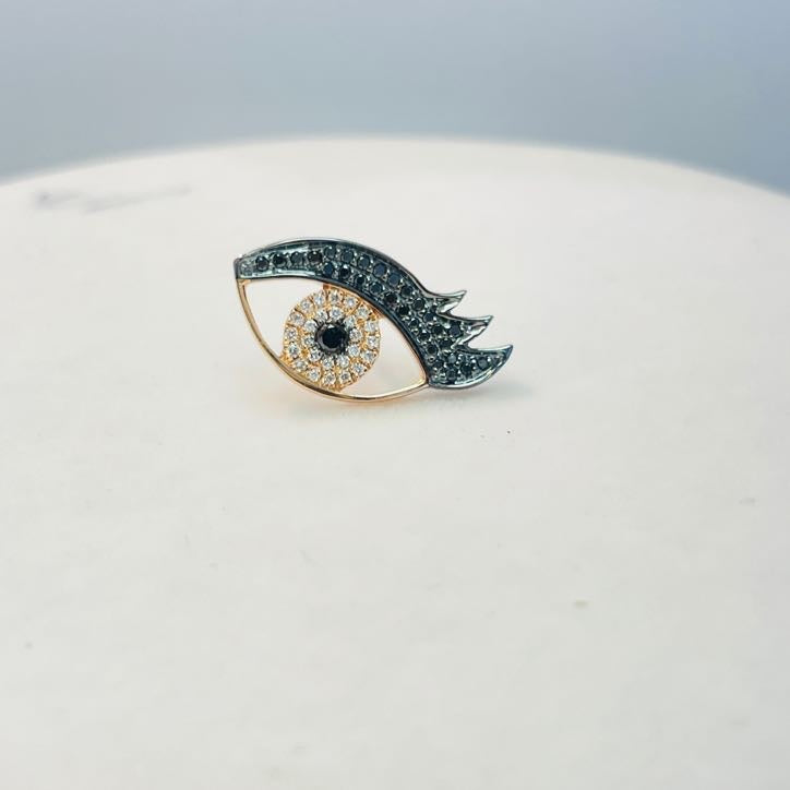 עגיל יהלומים טבעיים שחורים ולבנים בודד 0.21 קראט בצורת עין זהב 14K רוז גולד (העגיל מגיע עם סוגר) מק"ט 623