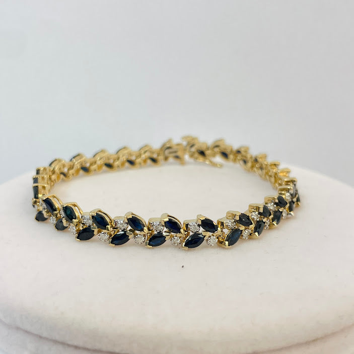 צמיד זהב צהוב 14K משובץ 0.45 קראט יהלומים טבעיים 5.00 קראט אבני חן בצורת מרקיזה מק"ט 411