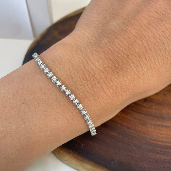 צמיד טניס שמונה שיניים זהב לבן 14K משובץ 1.00 קראט יהלומים טבעיים צבע F נקיון VS מק"ט 193