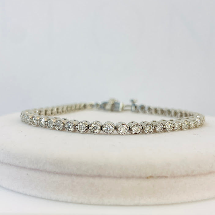 צמיד טניס זהב לבן 14K משובץ 3.60 קראט יהלומים טבעיים צבע F נקיון VS-SI מק"ט 144