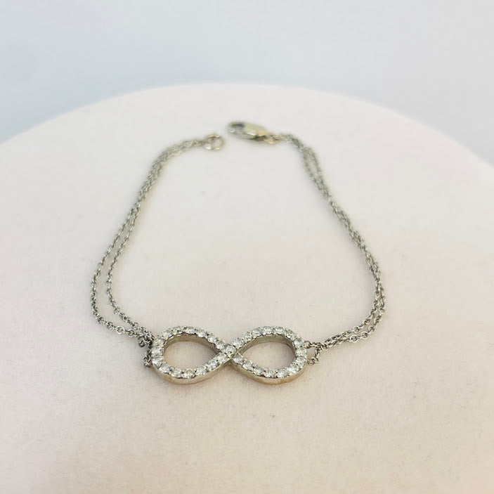 צמיד אינפיניטי זהב לבן 14K משובץ 0.35 קראט יהלומים טבעיים צבע F נקיון VS מק"ט 180