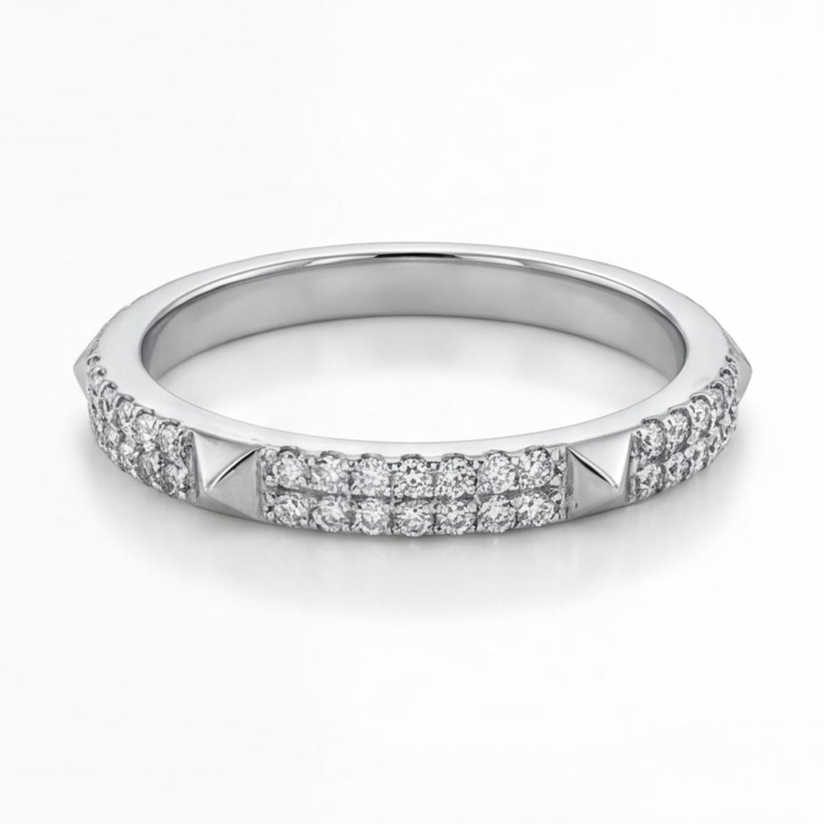 טבעת שני פסים זהב 14K יהלומים וניטים מק״ט 973