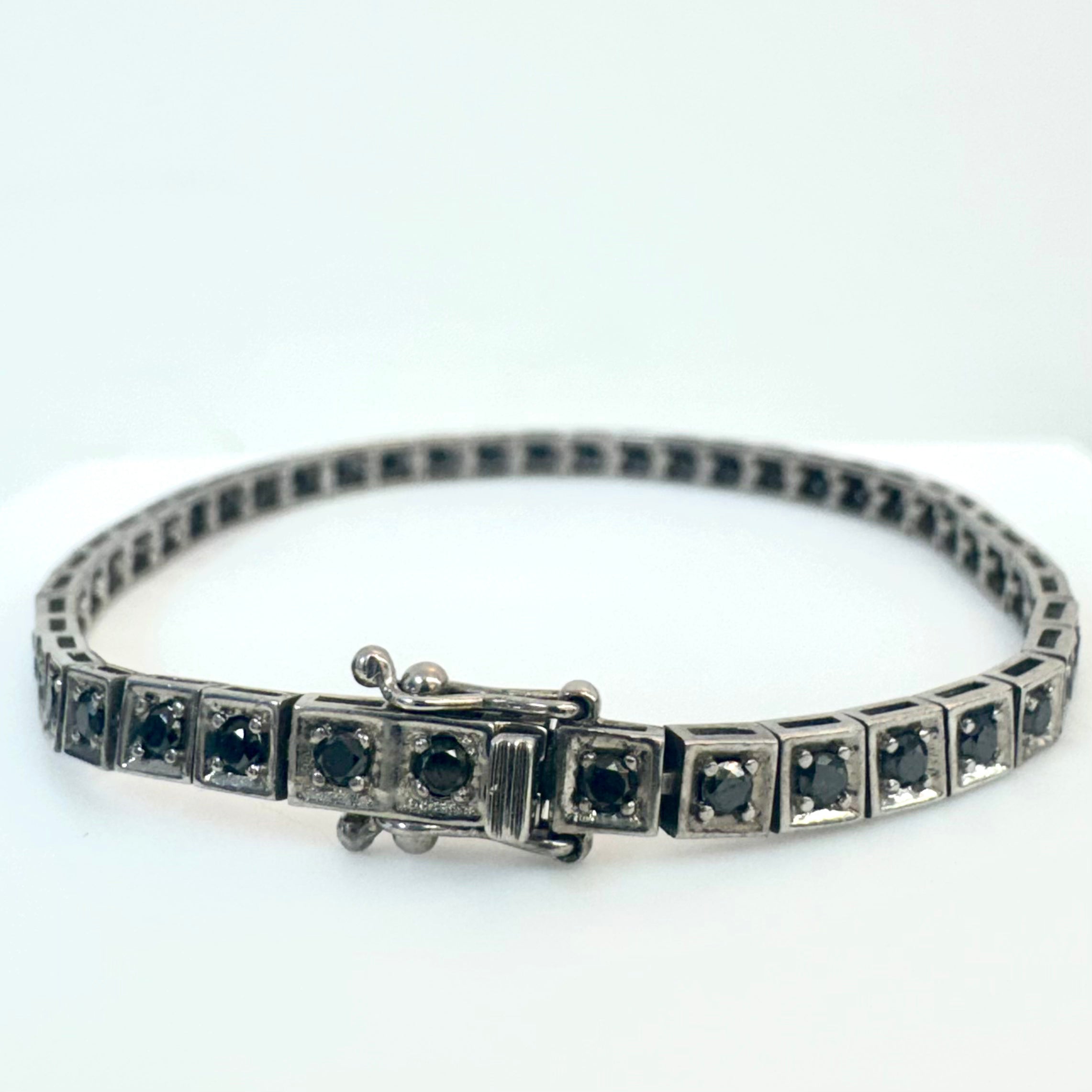 צמיד טניס שוקולד יהלומים שחורים טבעיים 2.10 קראט זהב 14K לבן מק״ט 811