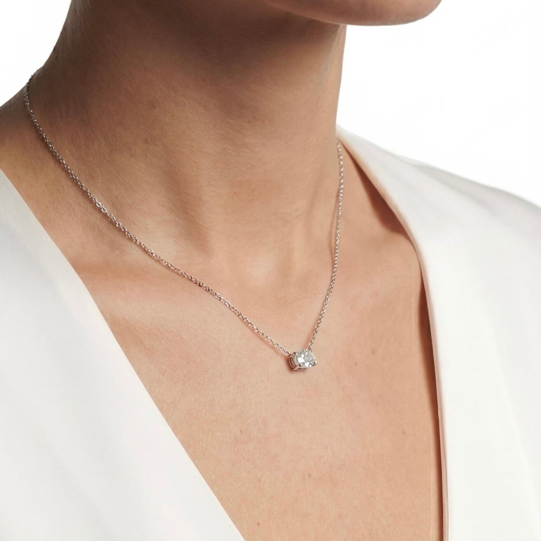 שרשרת זהב 14K לבן יהלום אובל טבעי 0.45 קראט מק״ט 1010