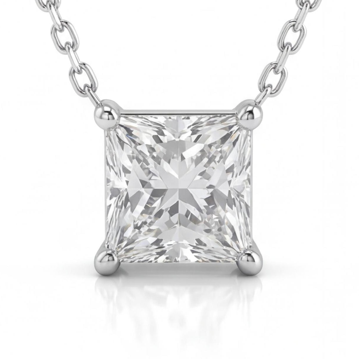 שרשרת זהב 14K לבן יהלום סוליטר פרינסס טבעי 0.59 קראט מק״ט 1006