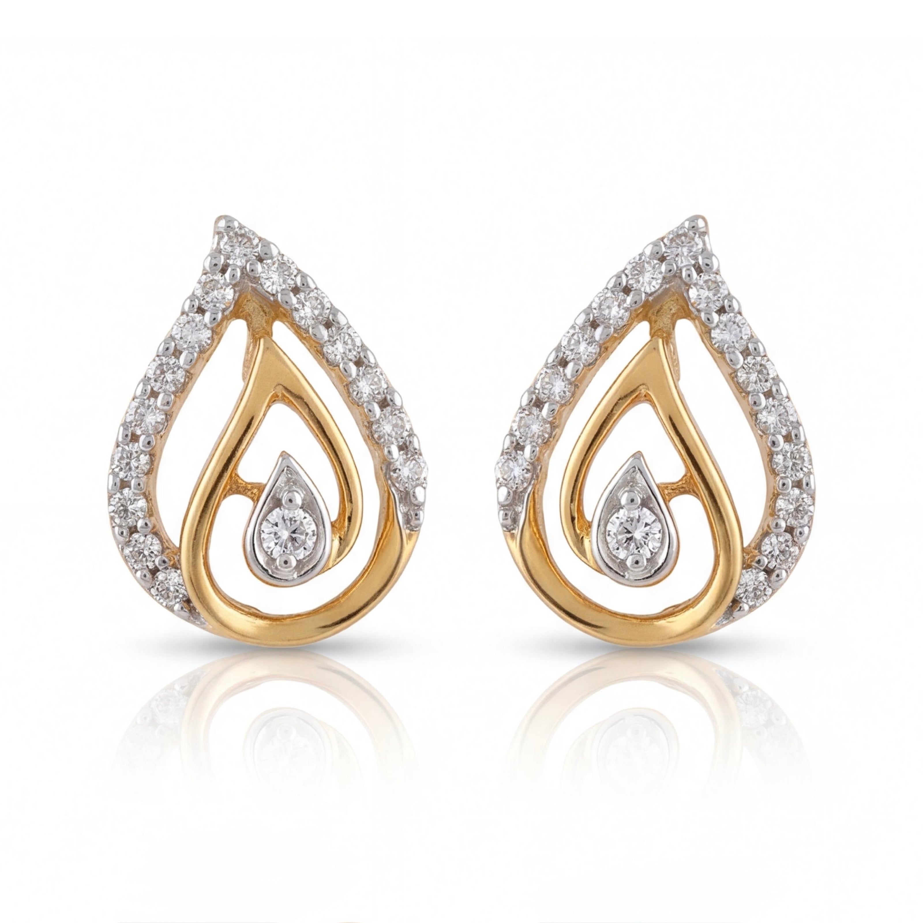 עגילי טיפות זהב 18K צהוב יהלומים קטנים מק״ט 874