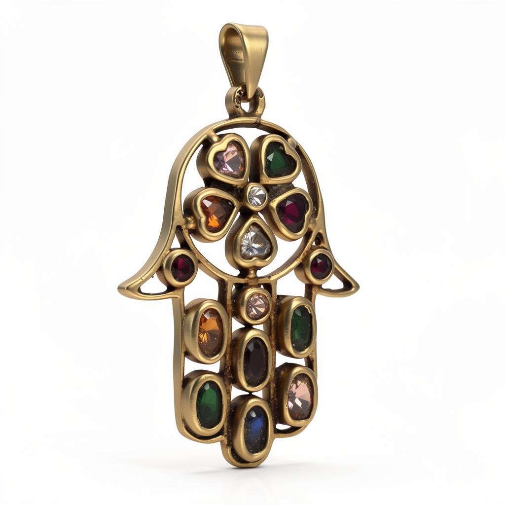 תליון חמסה וינטג׳ גדול משובץ אבנים צבעוניות זהב 14K צהוב מק״ט 815