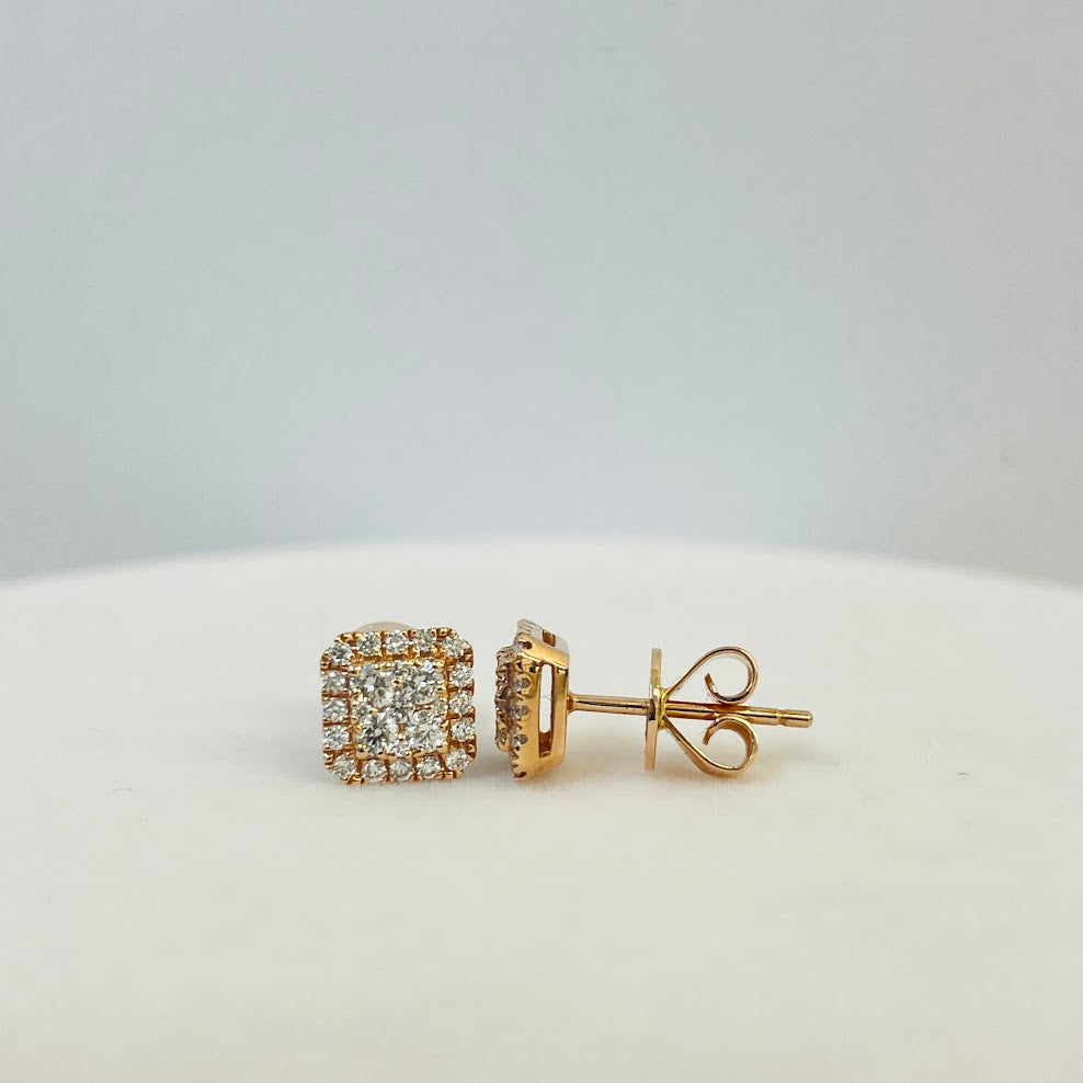 עגילי זהב רוז גולד 14K משובצים יהלומים טבעיים 0.43 קראט צבע F נקיון VS מק"ט 384