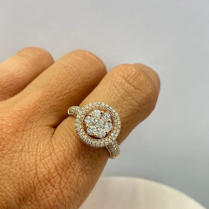 טבעת יהלומים טבעיים 1.10 קראט צבע F ניקיון VS-SI זהב 14K רוז גולד מק״ט 576