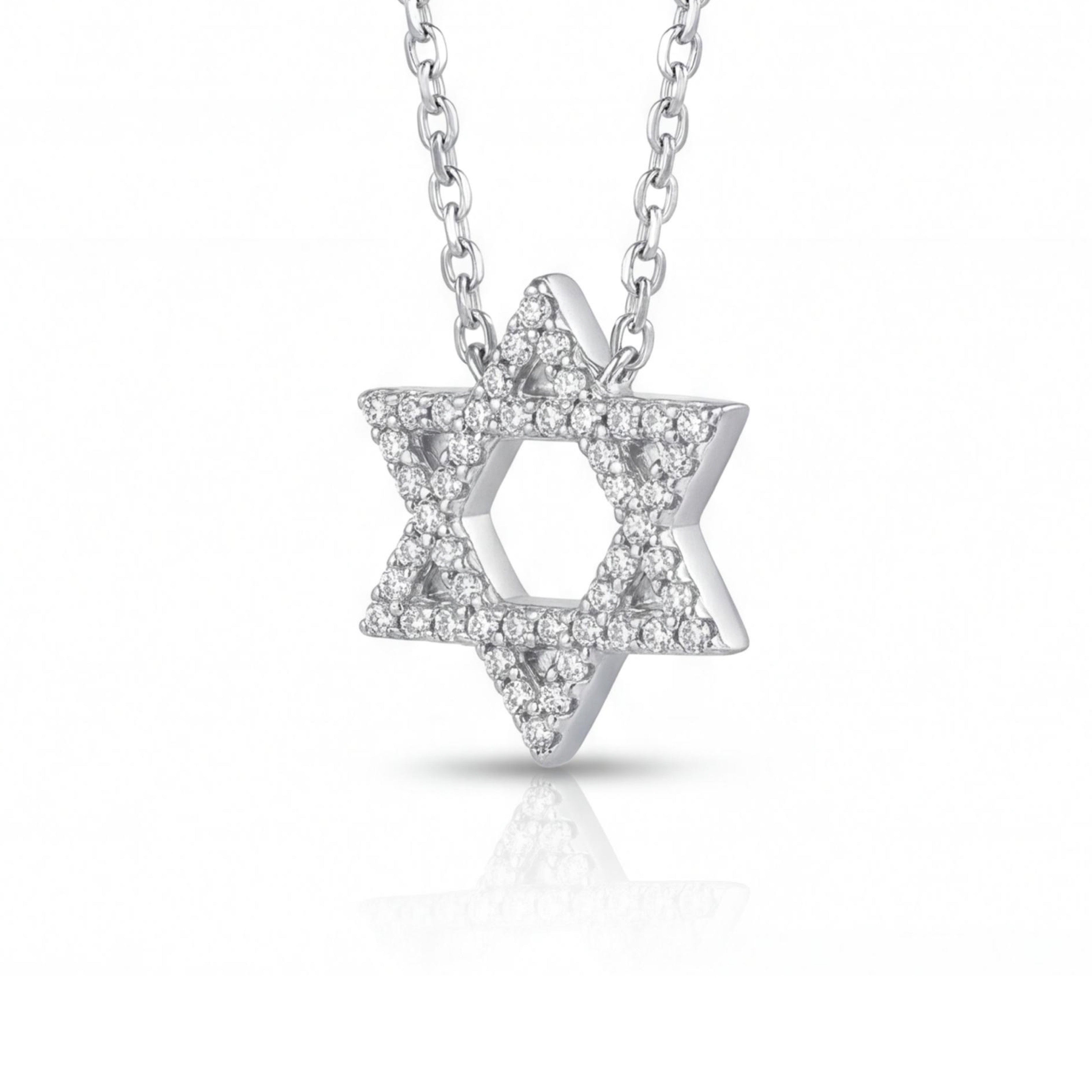 שרשרת זהב 18K לבן תליון מגן דוד יהלומים 0.50 קראט מק״ט 869