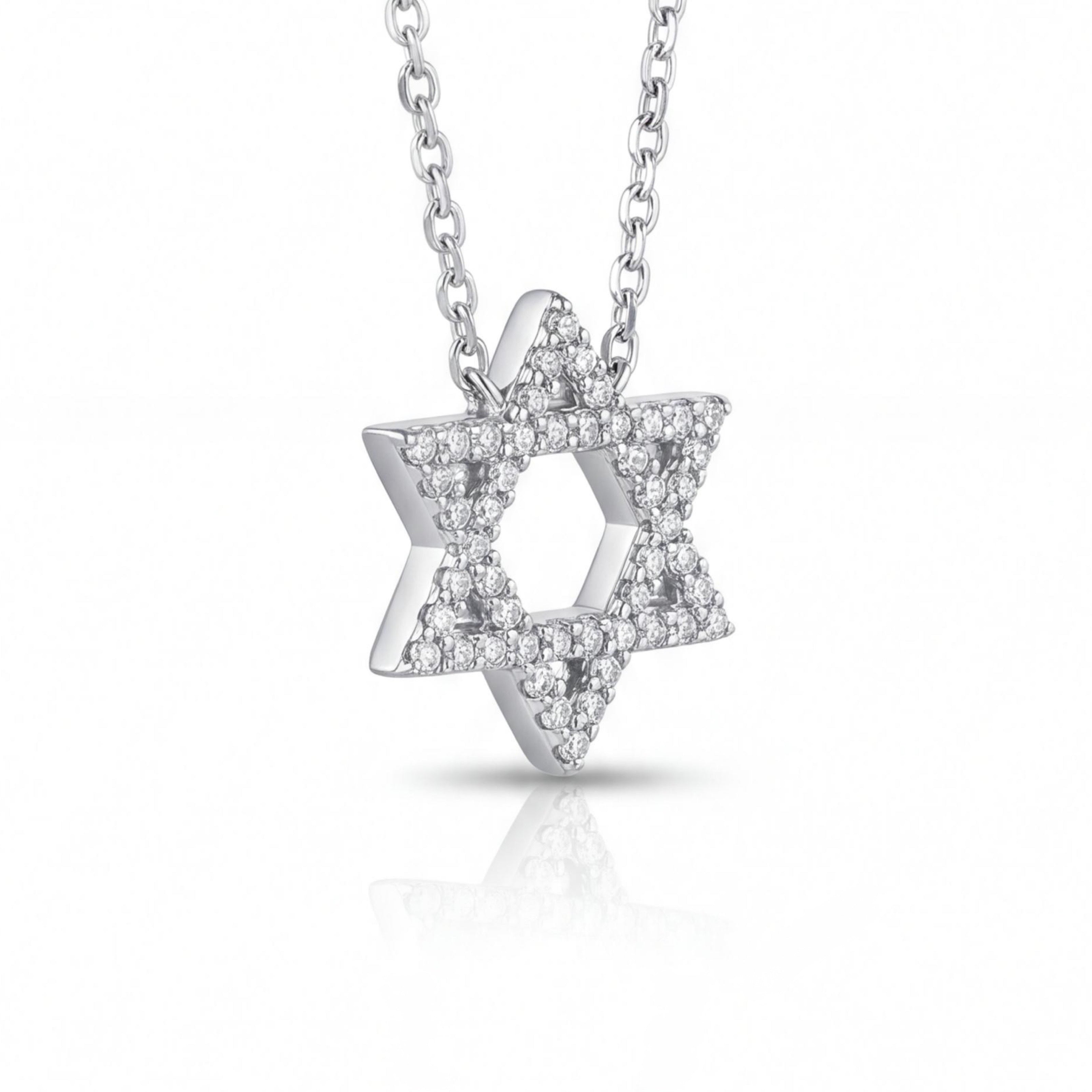 שרשרת זהב 18K לבן תליון מגן דוד יהלומים 0.50 קראט מק״ט 869