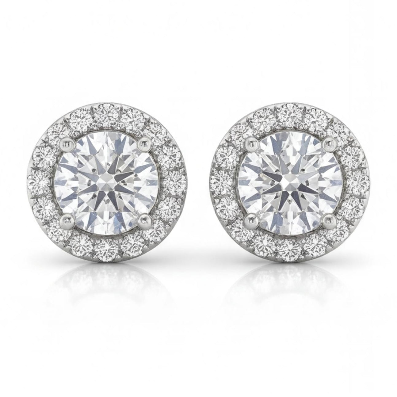 עגילי זהב 14K לבן היילו יהלומים טבעיים 1.00 קראט מק״ט 984