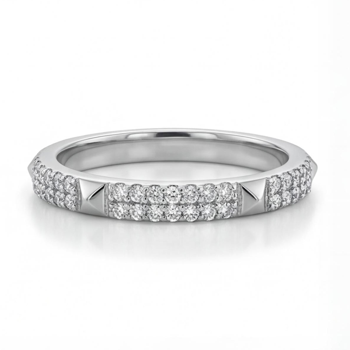 טבעת שני פסים זהב 14K יהלומים וניטים מק״ט 973