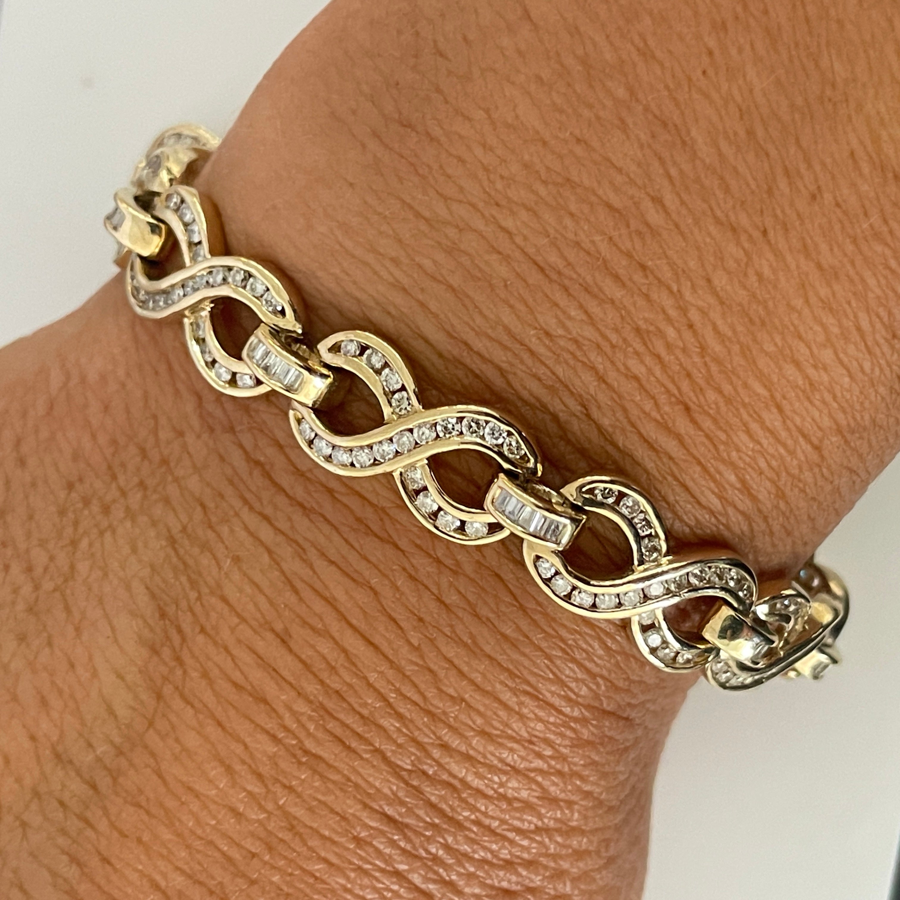 צמיד חוליות יהלומים טבעיים 3.80 קראט צבע F ניקיון VS זהב 14K צהוב מק"ט 581