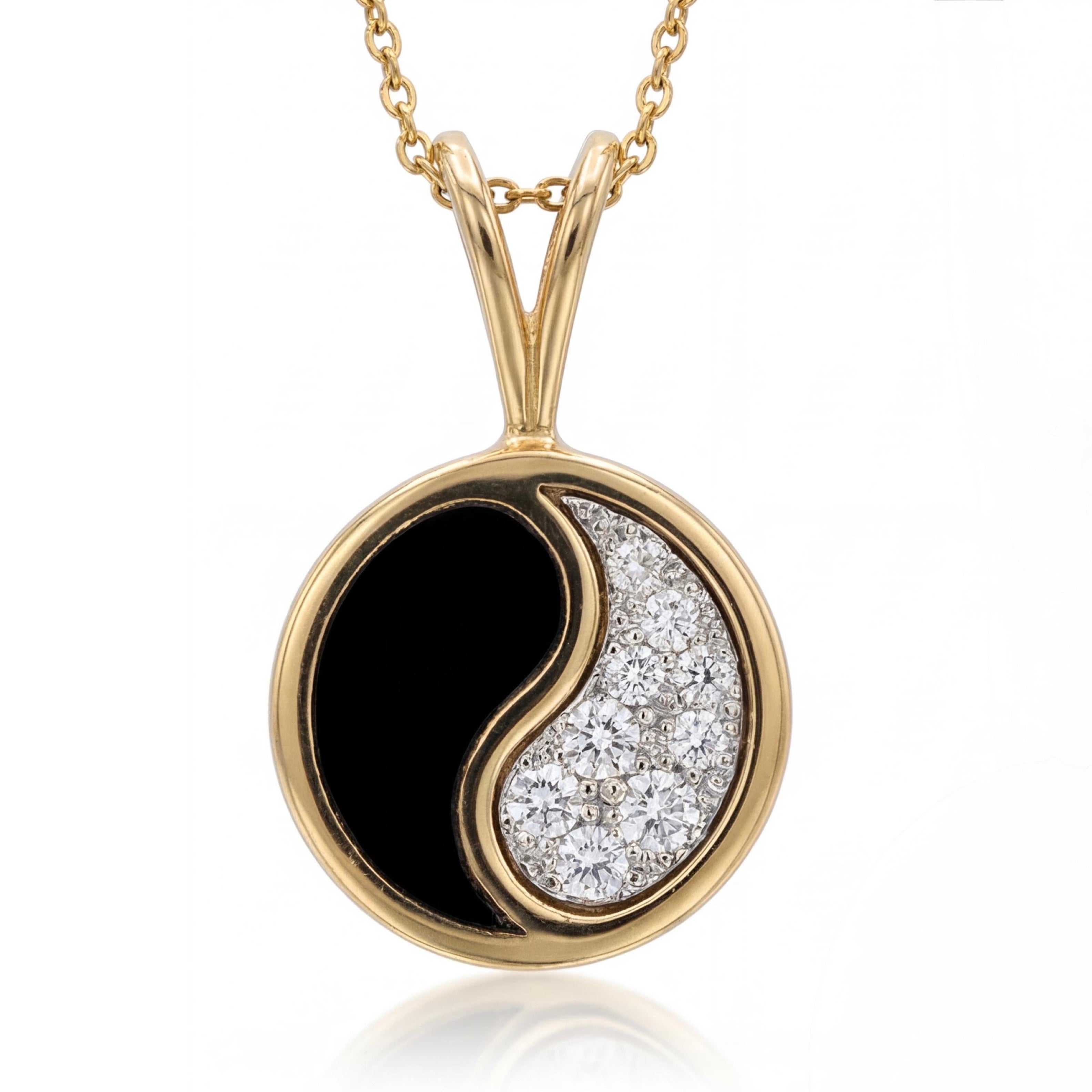 שרשרת זהב 9K ותליון 14K צהוב יינג יאנג יהלומים ואבן אוניקס מק״ט 888