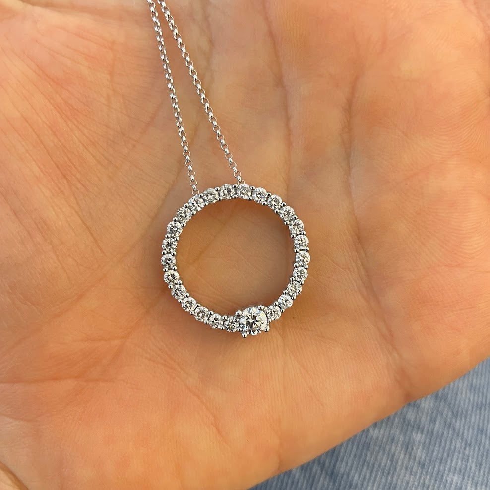 שרשרת זהב לבן 14K עם תליון עיגול משובץ 1.00 קראט יהלומים טבעיים צבע F נקיון VS