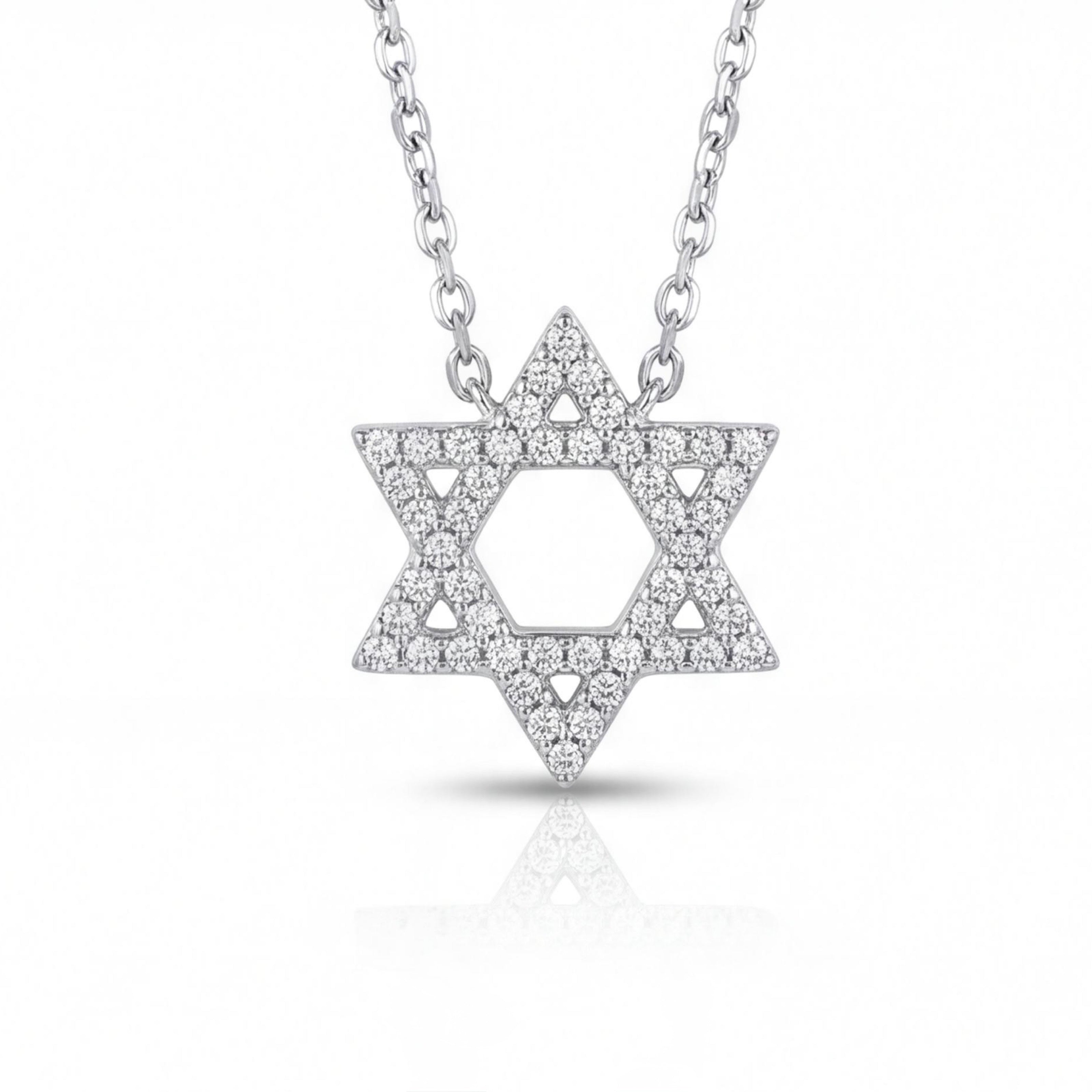 שרשרת זהב 18K לבן תליון מגן דוד יהלומים 0.50 קראט מק״ט 869