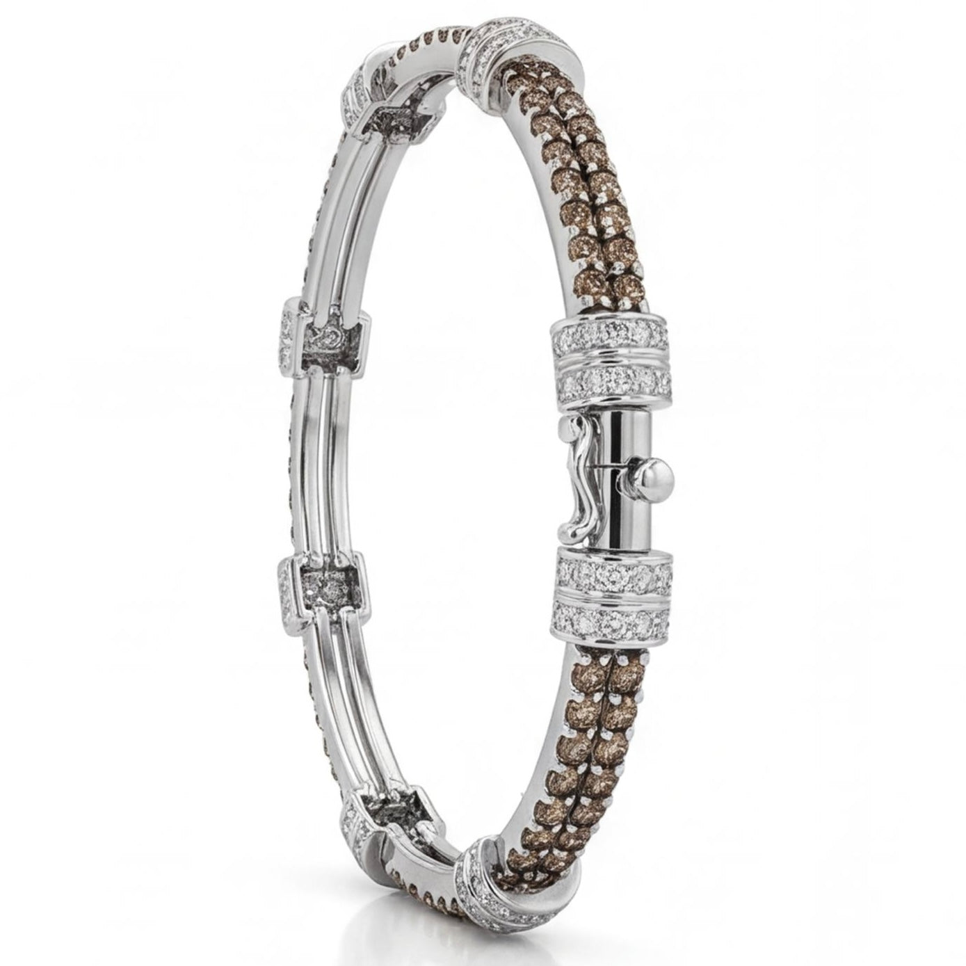 צמיד זהב 14K לבן יהלומים חומים ולבנים 1.55 קראט מק״ט 981