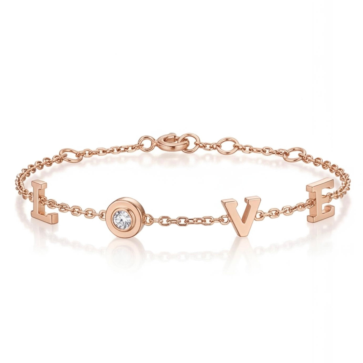 צמיד זהב 14K רוז גולד LOVE יהלום קטן מק״ט Y8