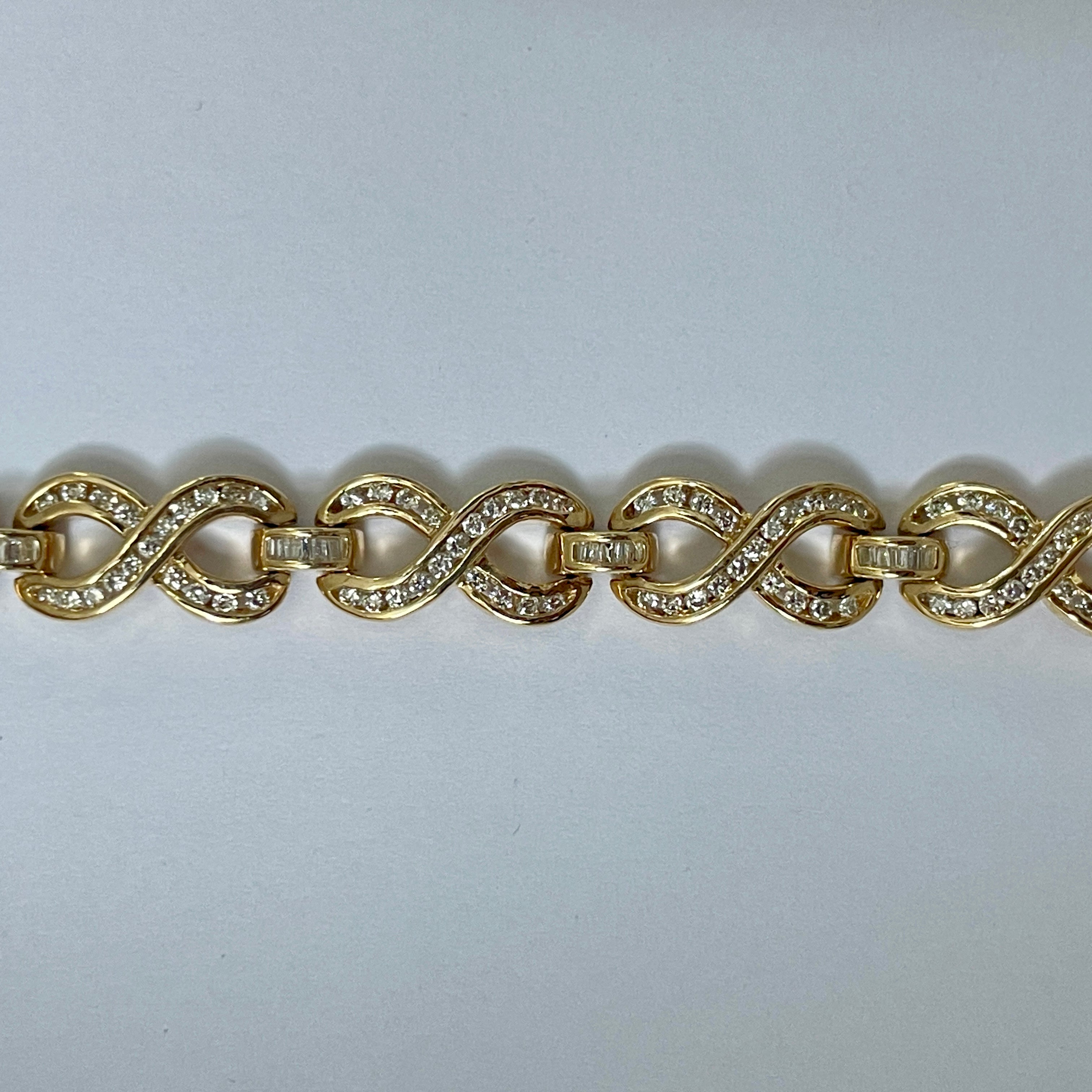 צמיד חוליות יהלומים טבעיים 3.80 קראט צבע F ניקיון VS זהב 14K צהוב