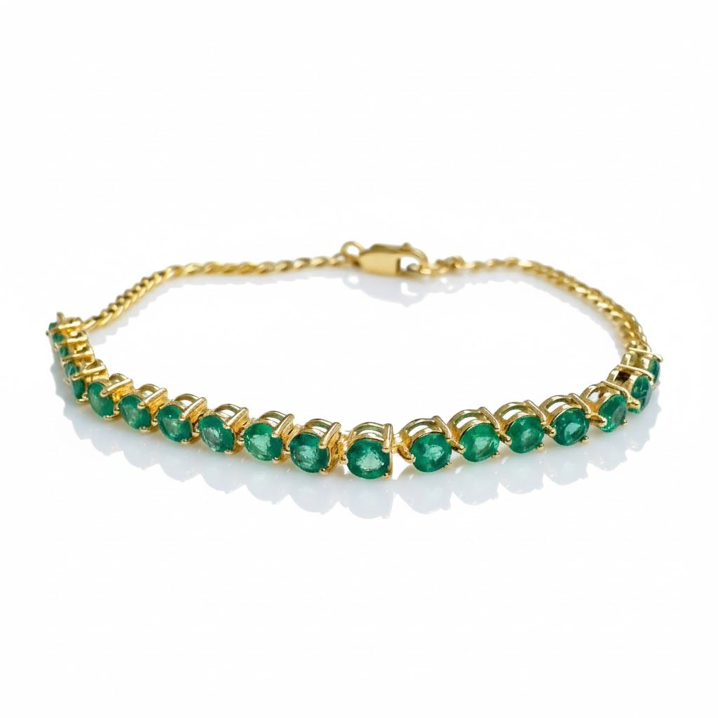 צמיד חצי טניס משובץ אמרלדים טבעיים 1.70 קראט זהב 14K צהוב מק״ט Y37