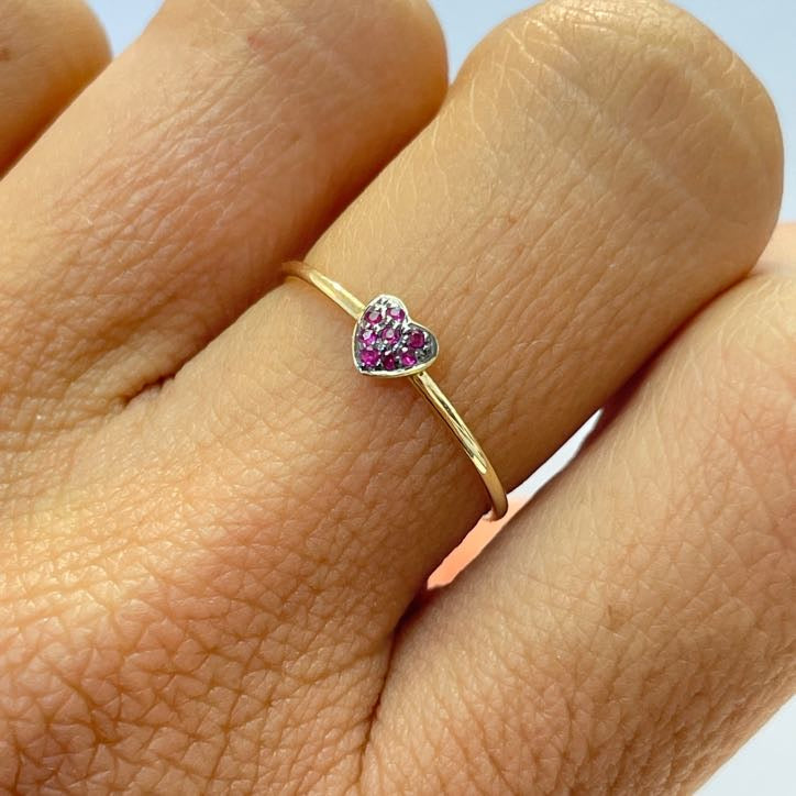 טבעת לב רובי טבעיים 0.04 קראט זהב צהוב 14K מק"ט 601