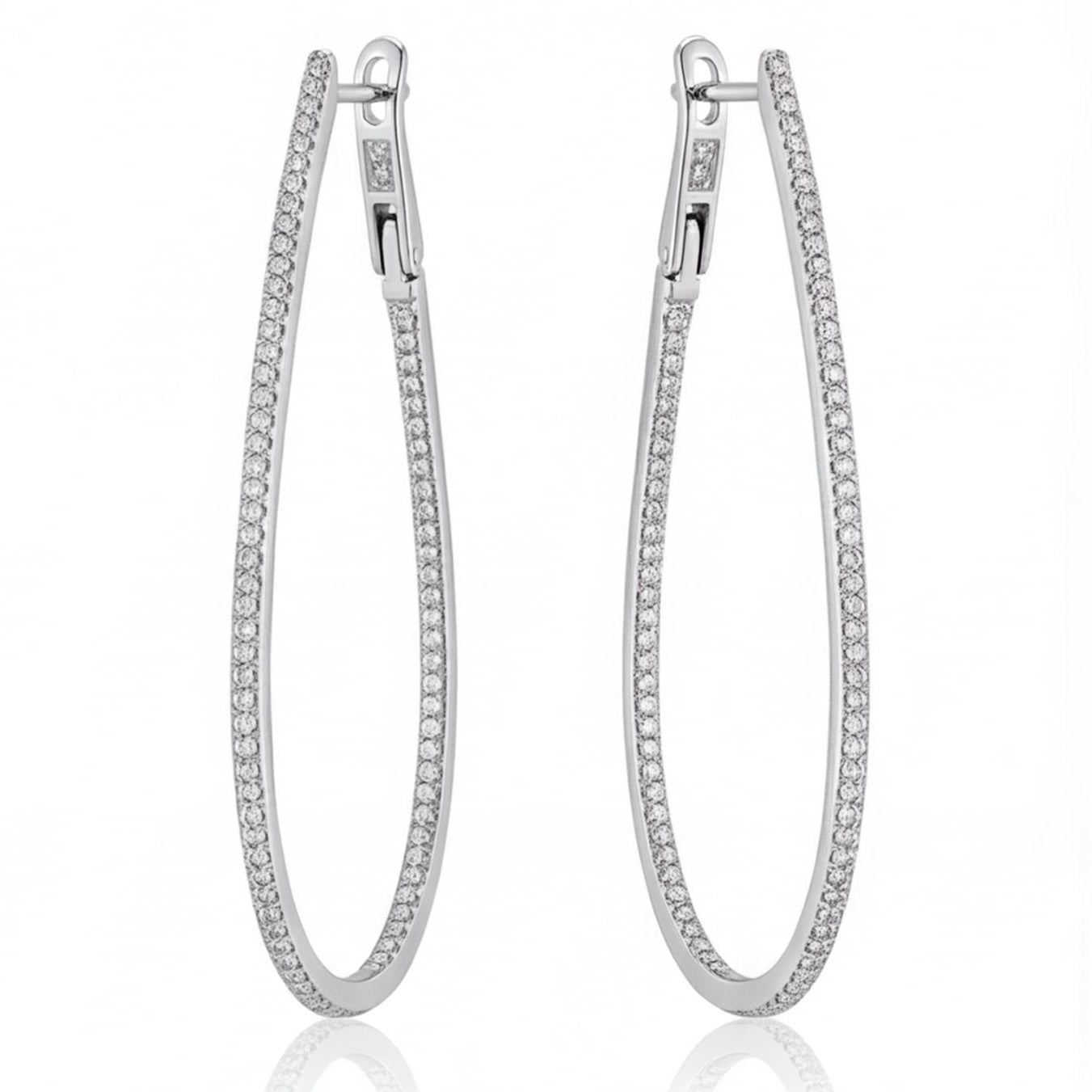 עגילי חישוק גדולים זהב 14K לבן יהלומים 1.50 קראט מק״ט 982