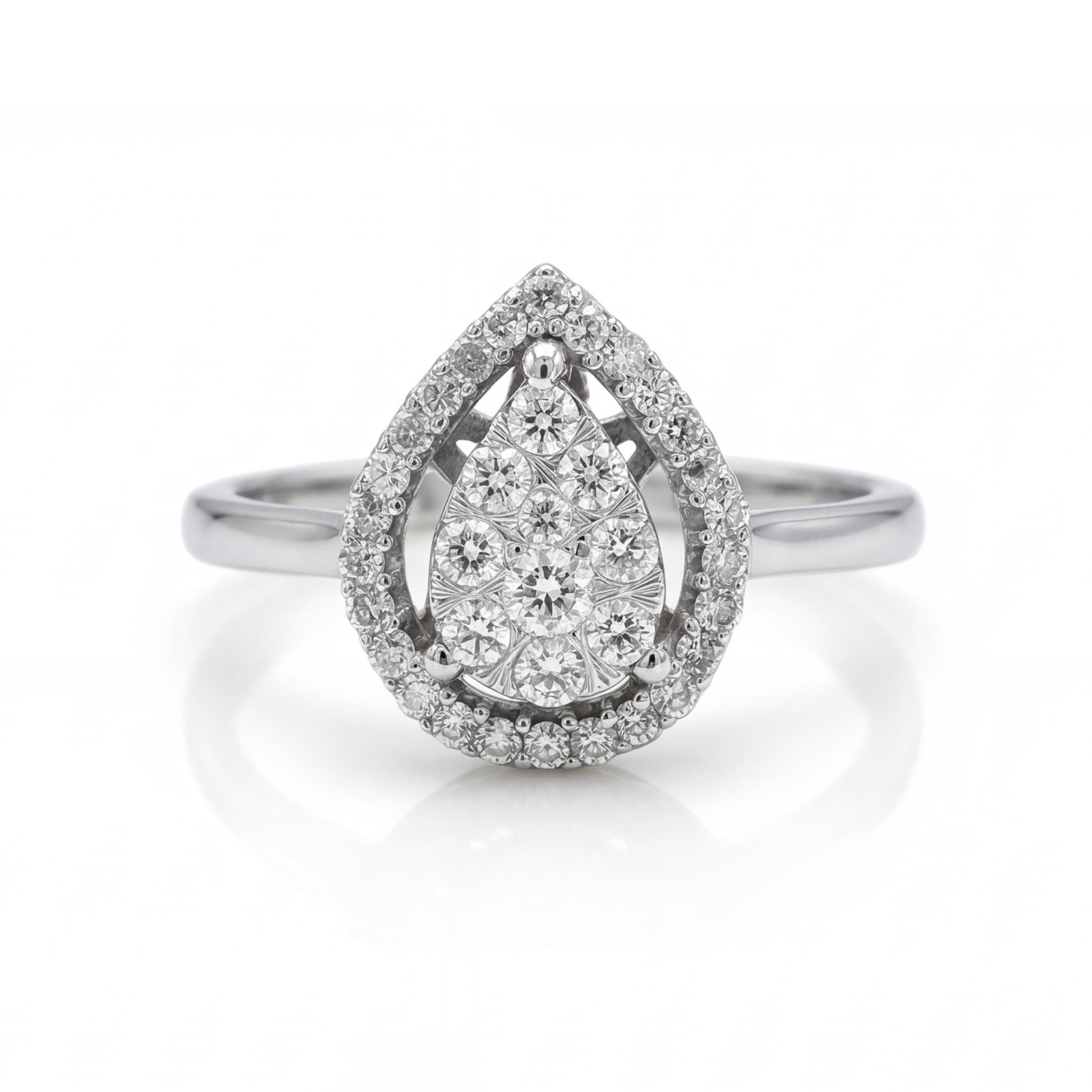 טבעת זהב 9K לבן יהלומים מתלכדים לטיפה מק״ט 896