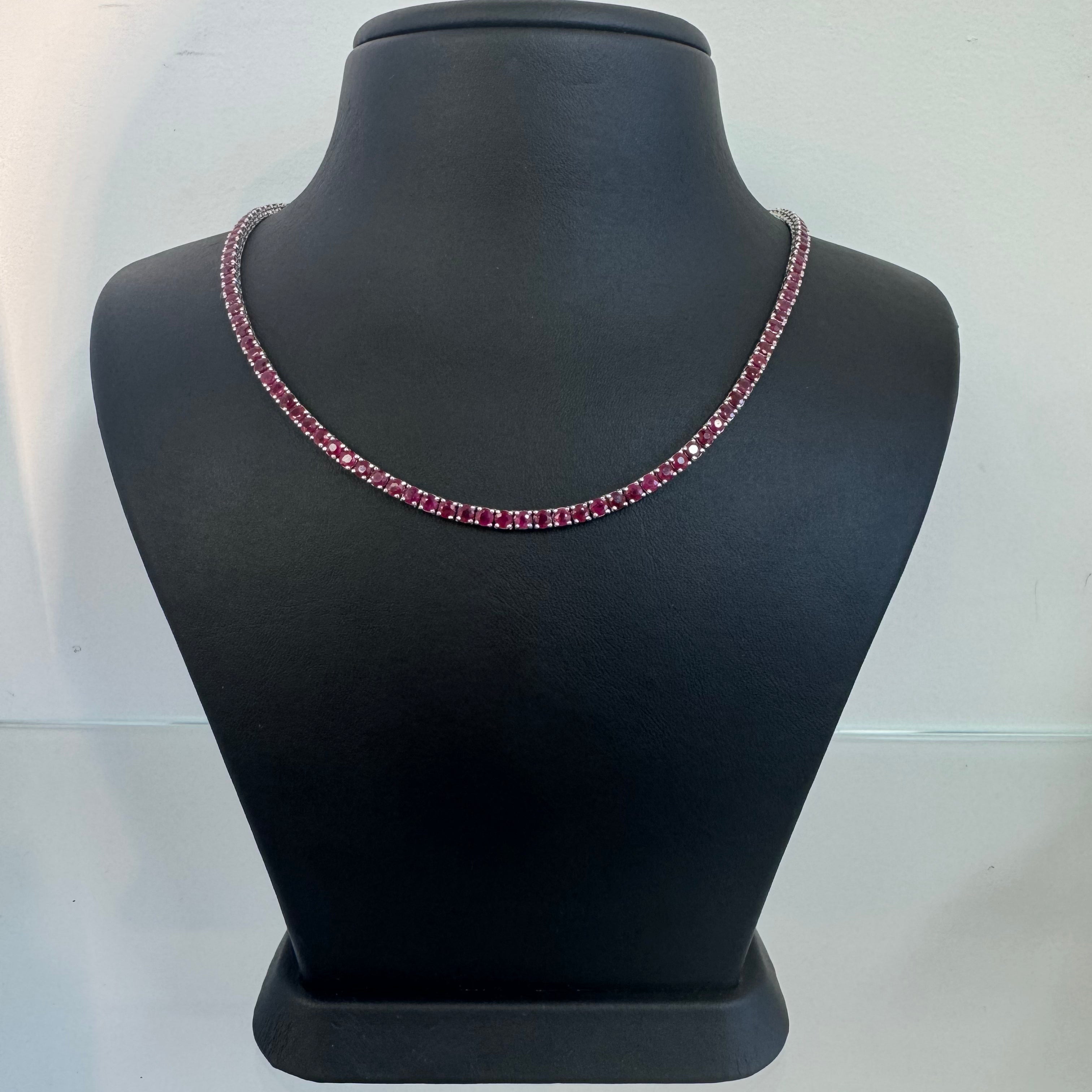 שרשרת טניס אבני רובי טבעיות כ12 קראט זהב 14K לבן מק"ט 285