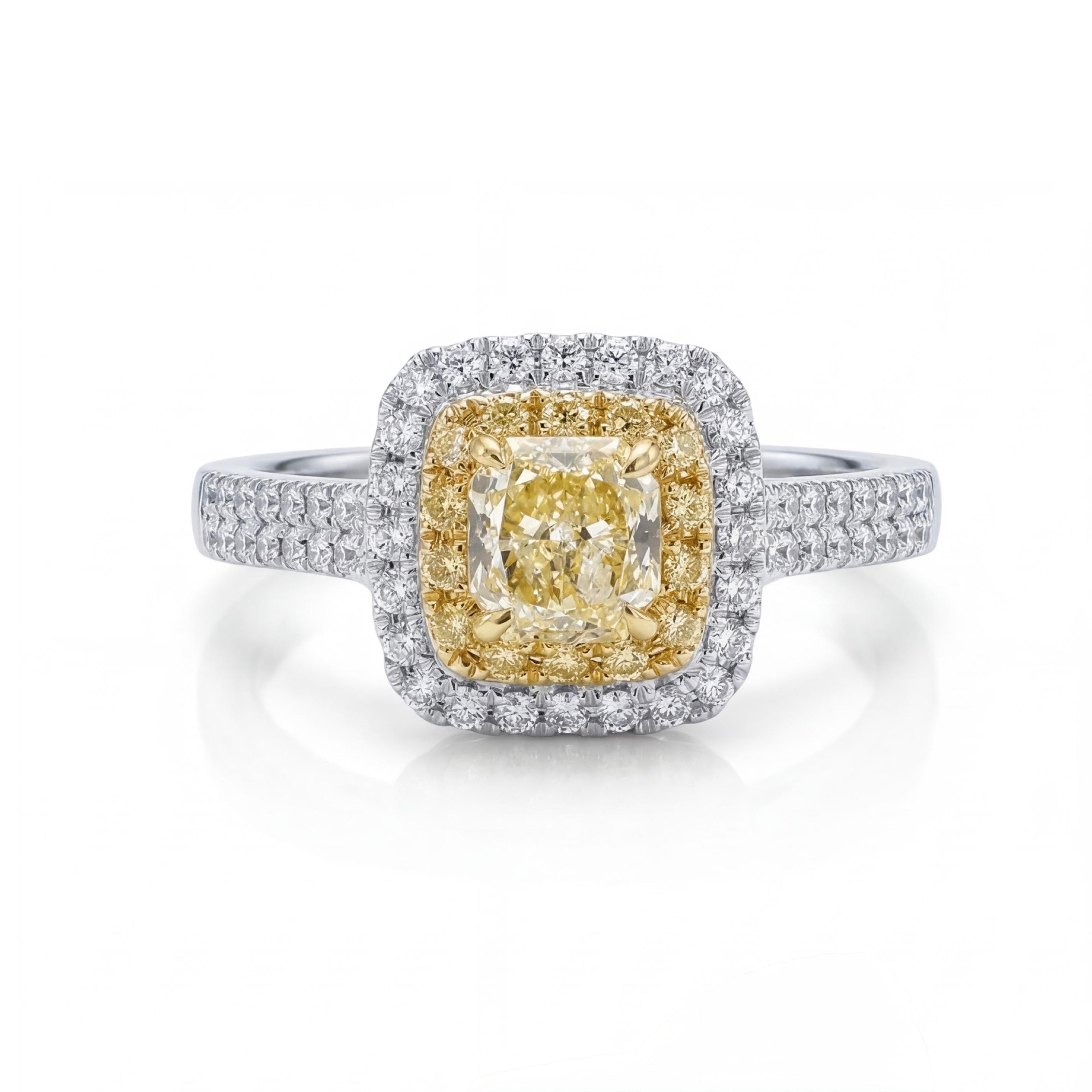 טבעת זהב 14K לבן יהלום צהוב Fancy מרכזי ויהלומים 1.20 קראט מק״ט 903