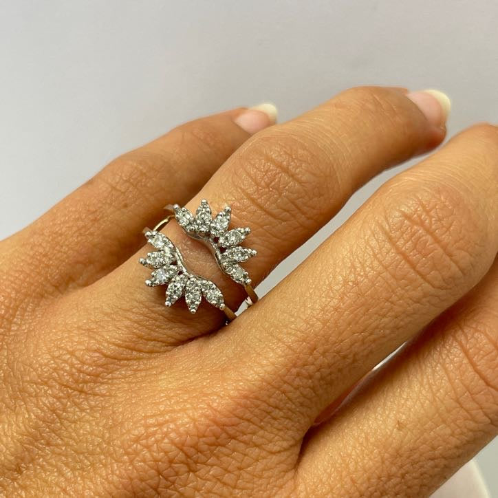 טבעת יהלומים טבעיים בצורת שמש 0.36 קראט צבע F ניקיון SI זהב 14K לבן מק״ט 562